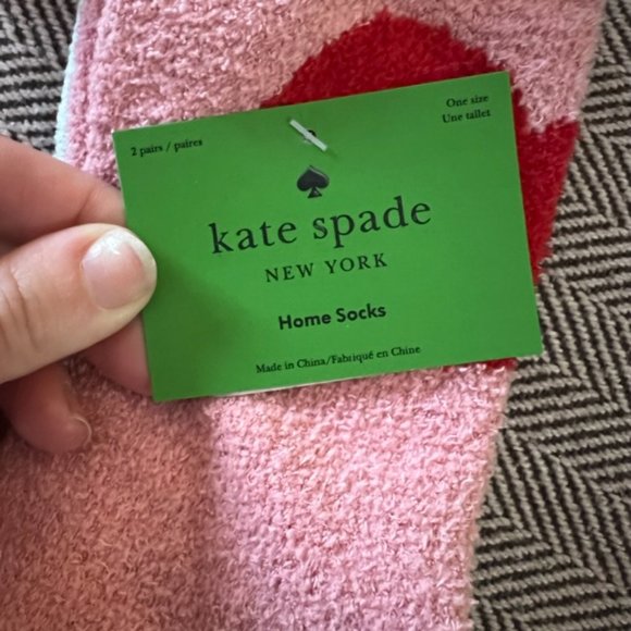 kate spade pink heart fuzzy fluffy slipper socks set of 2 nwt - Picture 2 of 6